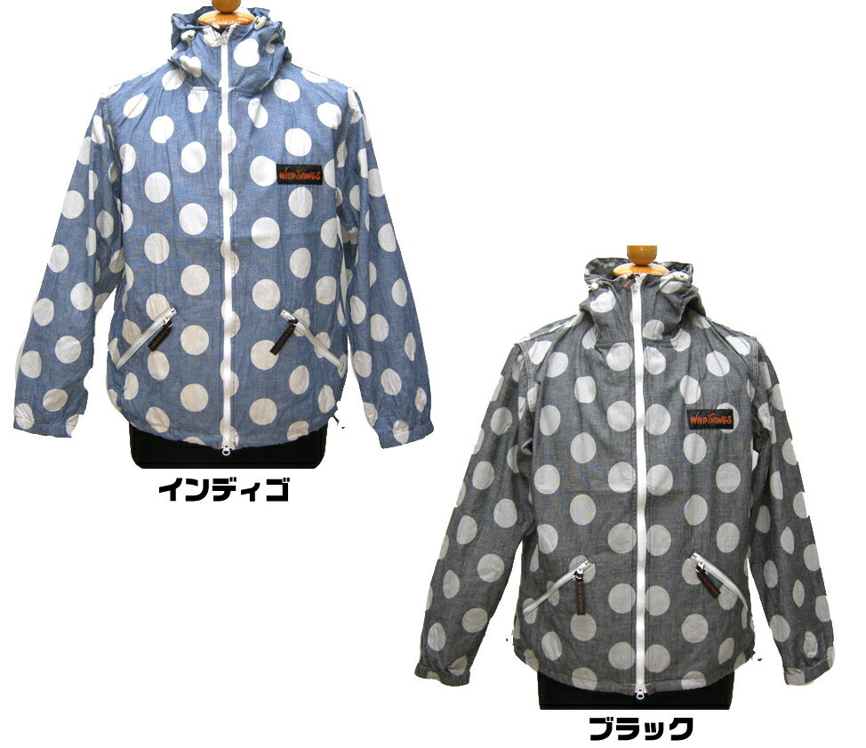 【レビューを書いて5％OFF】WILDTHINGS(ワイルドシングス）×KATO'（カトー）DOT FULLZIP PARKA ドットフルジップパーカー　”Katoならではのデニム素材に大きめの水玉に染め抜いたかわいいジップパーカー　マウンテンパーカー”