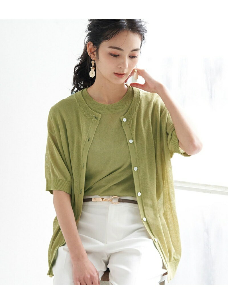 [Rakuten Fashion]【SALE／15%OFF】【WEB限定】【2WAY】シアー半袖カーディガン ROPE' PICNIC ロペピクニック ニット カーディガン グリーン ブラック ブラウン【RBA_E】