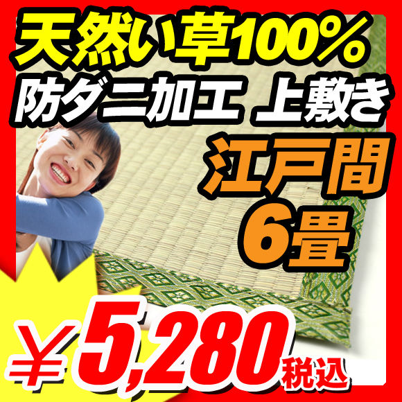 【上敷き い草 畳 たたみ ゴザ イグサ 防ダニ 湿調節】 上敷き い草 畳 たたみ ゴザイグサ 防ダニ 湿調節 エコロジー素材！『天然い草100％ 防ダニ加工 上敷き い草 江戸間6畳用 261×352cm』 上敷き い草 畳 たたみ ゴザ イグサ 防ダニ 湿調節 （B029）