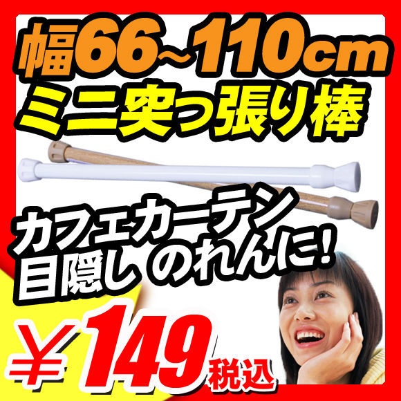 【突っ張り棒 つっぱり棒 伸縮棒 66〜110cm カフェカーテン 目隠しカーテン 暖簾 のれん】カフェカーテン 目隠しカーテン 暖簾 のれん用として『ミニ突っ張り棒 伸縮長66〜110cm パイプ径10〜13mm』 つっぱり棒 66〜110cm カフェカーテン 目隠しカーテン暖簾 のれん（B056）