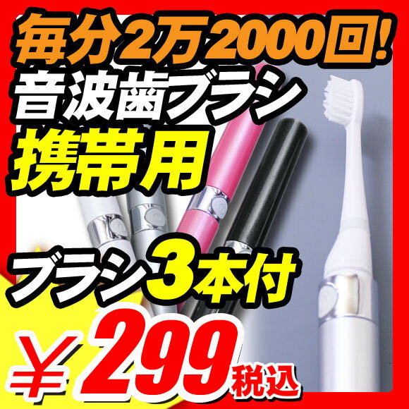 【音波歯ブラシ 電動歯ブラシ 携帯】 音波歯ブラシ 電動歯ブラシ 携帯 『毎分2万2000回振動の携帯用音波歯ブラシ ロガティスポケットブラシ3本付き ドイツ製波型抗菌ブラシ使用 』 口腔ケア 歯ブラシセット 旅行用品 出張 用にも 音波歯ブラシ 電動歯ブラシ 携帯（X488）