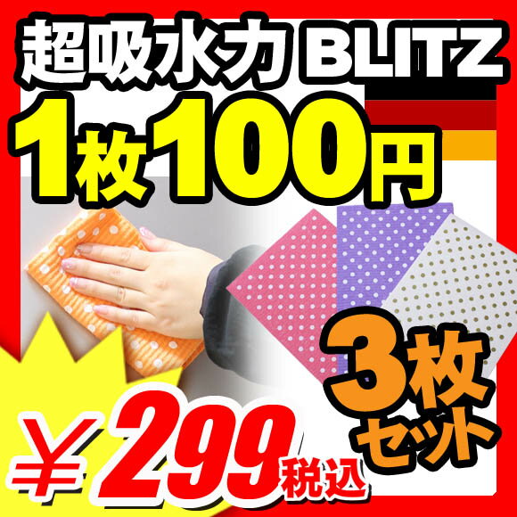 【ブリッツ フキン 3枚セット レギューラーサイズ 20cm×30cm　ふきん 雑巾 モップ 掃除用具 清掃用具 掃除道具 清掃用品】『100％天然繊維 ドイツのフキン BLITZ ブリッツ ドット柄 おまかせ3枚セット レギューラーサイズ 20cm×30cm』フキン ふきん雑巾 布巾（X521）