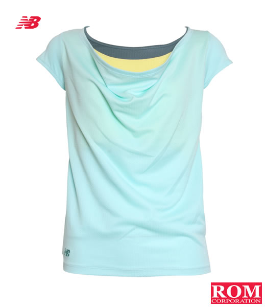 【ROM ニューバランス レディース レイヤードTシャツ 2012春夏モデル】 光沢感のある素材を使用。衿のレイヤードとドレープラインが女性らしさを協調し胸元をきれいに見せます。 NBW-21466W new blance
