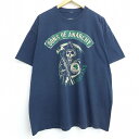 【中古】古着 半袖Tシャツ サンズオブアナーキー サンオブアナーキー スケルトン 大きいサイズ 2L LL ビッグシルエット ゆったり ビッグサイズ オーバーサイズ コットン クルーネック 丸首 黒 ブラック XLサイズ 中古 メンズ 中古メンズ半袖プリントキャラクター 2of