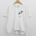 【中古】古着 半袖 ビンテージ ヴィンテージTシャツ 80年代 80s ディズニー DISNEY ミッキー MICKEY MOUSE ドナルド プルート サーフィン フロリダ 大きいサイズ 2L LL ビッグシルエット ゆったり ビッグサイズ オーバーサイズ クルーネック 丸首 白 ホワイト 霜降り