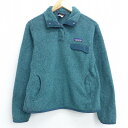 【中古】古着 レディース 長袖 フリースジャケット パタゴニア patagonia ワンポイントロゴ スナップT 緑 グリーン 中古 アウター ジャンパー ブルゾン | 秋冬 秋物 秋服 冬物 冬服 カジュアル レディースファッション おしゃれ かわいい