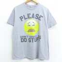 【中古】古着 半袖Tシャツ スマイル PLEASE コットン クルーネック 丸首 グレー 霜降り Lサイズ 中古 メンズ 中古メンズ半袖プリントキャラクター