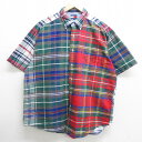 【中古】古着 半袖 ブランドシャツ 90年代 90s トミーヒルフィガー TOMMY HILFIGER ワンポイントロゴ 大きいサイズ 2L LL ビッグシルエット ゆったり ビッグサイズ オーバーサイズ コットン ボタンダウン 緑他 グリーン チェック 【spe】 XLサイズ 中古 メンズ トップ