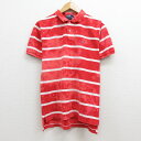 【中古】古着 ラルフローレン Ralph Lauren 半袖 ブランド ポロシャツ キッズ ボーイズ 子供服 90年代 90s ワンポイントロゴ コットン 鹿の子 赤 レッド ボーダー ブリーチ加工 Sサイズ 小さいサイズ 中古 メンズ トップス | 春夏 春物 春服 夏物 夏服 カジュアルシャ