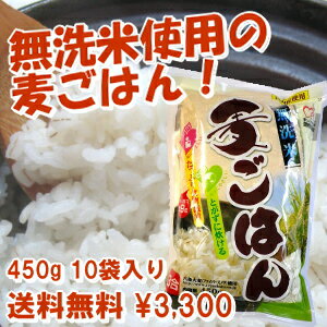 無洗米使用の麦ごはん3合(450g)×10袋入りお茶碗で約90杯分！【送料無料】【無洗米】