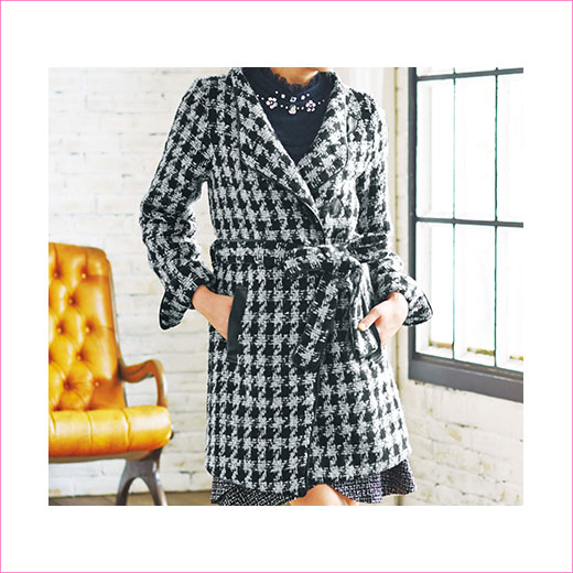 合皮使いツイードコート(M〜LL)　ryuryu/リュリュ