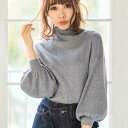 ニットプルオーバー M LL L 3Lもっちりパフ袖リブニッ...