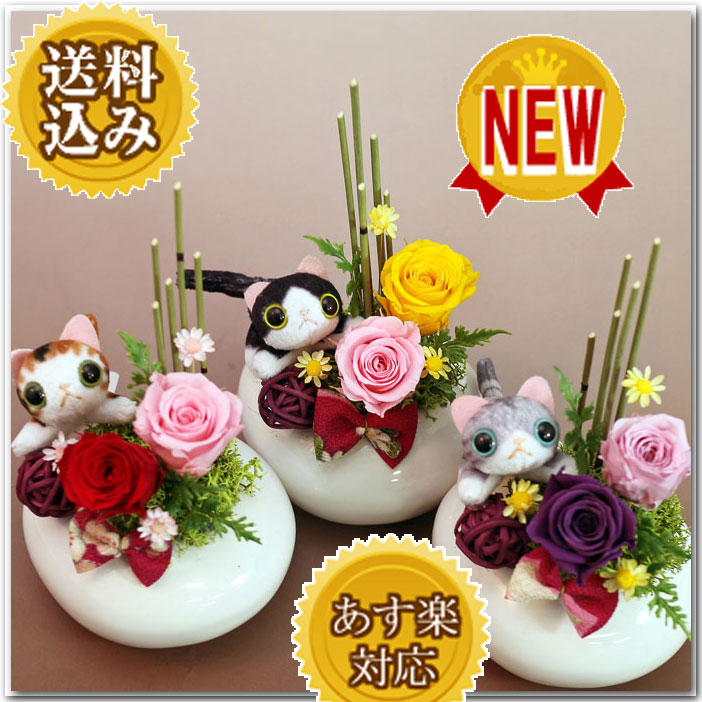 プリザーブドフラワー ギフト プレゼント 花 父の日 ギフト 早割 母の日 遅割 ネコ 猫…...:s-arrange:10000706