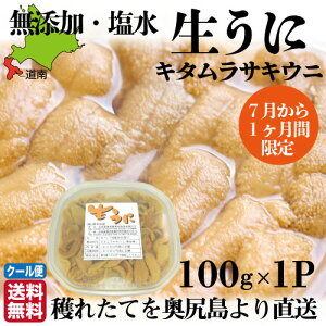 【予約開始 1ヵ月限定】奥尻島産 高級 天然生うに 島ウニ塩水パック 100g 北海道 キタムラサキウニ 塩水うに ミョウバン不使用 国産　雲丹 高級 海鮮 海鮮丼 お中元 ギフト【高田水産】送料無料 産地直送 産直 クール便 冷蔵