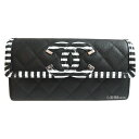 ≪新品≫ CHANEL シャネル 19クルーズ フラップ 長財布 キャビアスキン A84448 「CC フリグリー FILIGREE」 ブラック × ホワイト ストライプ シルバー金具 CCマーク 新品 箱 リボン カメリア ラッピング
