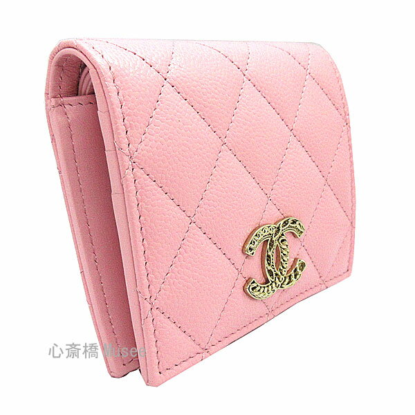 シャネル キャビアスキン 二つ折り財布 コンパクト 財布 ファッション小物 レディース 適当な価格
