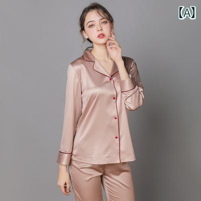 半袖　半ズボン　パジャマ シルクパジャマ レディース スーツ 冬 長袖 ズボン 2 点 セット 春秋 薄手 蚕 シルク 快適 ホームウェア