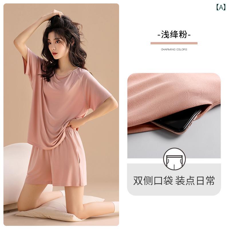半袖　半ズボン　パジャマ Jialefen パジャマ レディース 夏 夏用 モダール 半袖 ショート パンツ 家 着 薄手 冷感 クールスーツ