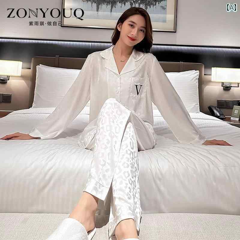 シルク　パジャマ　レディース Ziyuqi シルクパジャマ レディース 春夏 長袖 ヒョウ 柄 家庭 着 ツーピース スーツ 高級 外出 着と しても 着用 可能