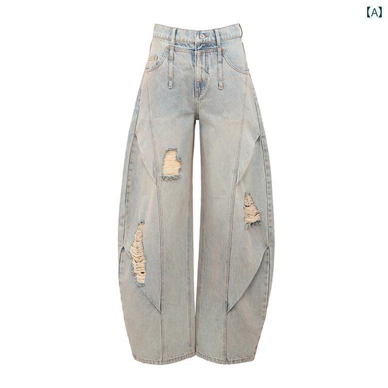 ソックス　レギンス　サポーター 丁 成 鑫同 型 SENSEAWEEK ウォッシュ ピンク ホール バルーン ジーンズ ワイド レッグ パンツ 女性 25 春