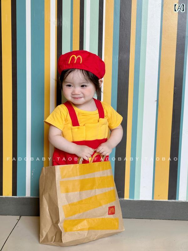 ベビー 靴下 カジュアル ベビー 服 夏服 フライドポテト 肉 開店 祝い お出かけ かわいい 夏 スーツ ジャンプスーツ 100日