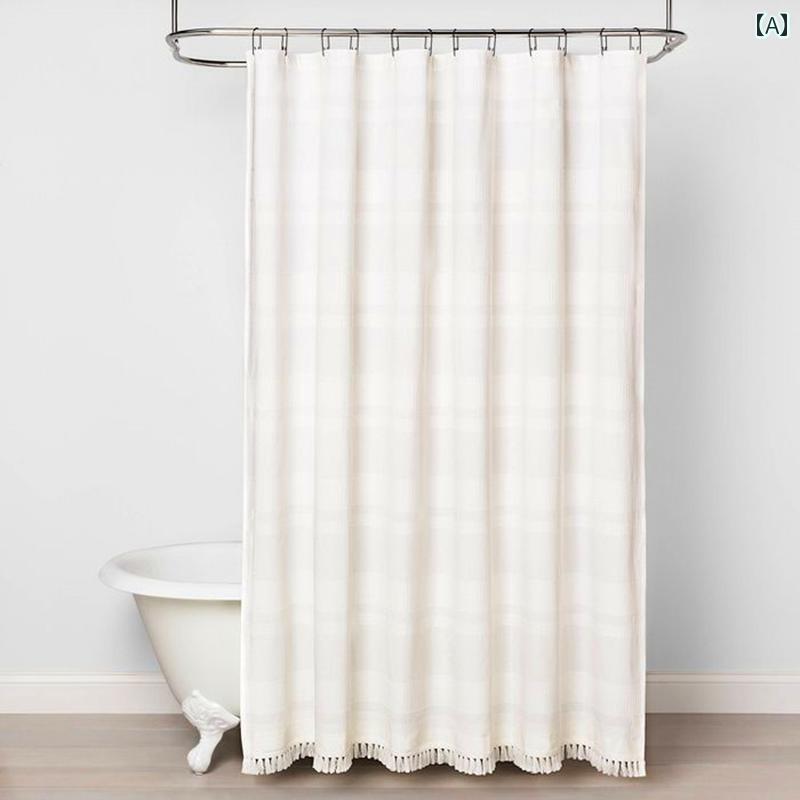 バス ルーム カーテン 白の 北欧 コットン タッセル シャワー カーテン 防水 厚手 防 カビ バス ルーム 間仕切り