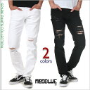 ネオブルー スキニーパンツ メンズ 黒 白 大きいサイズ NEO BLUE スキニー パンツ ストレッチ デニムパンツ クラッシュ ダメージ アメカジ スポーツ B系 ストリート系 USA ブランド ファッション ブラック ホワイト