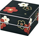 只今欠品中!!【重箱】【二段】【漆器】【おせち料理】19.5角 二段重 シール付 黒華文様梅