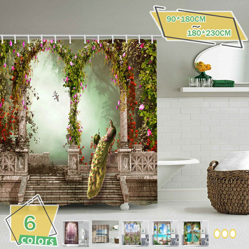 300円OFFクーポン シャワーカーテン 防カビ 150 180*180 保温 飛沫防止シート バスルーム バスカーテン 風景 ポリエステル 寮用 北欧 透けない 白 透明カーテン 3D 耐用性 加厚 透過性 RaogtCYU