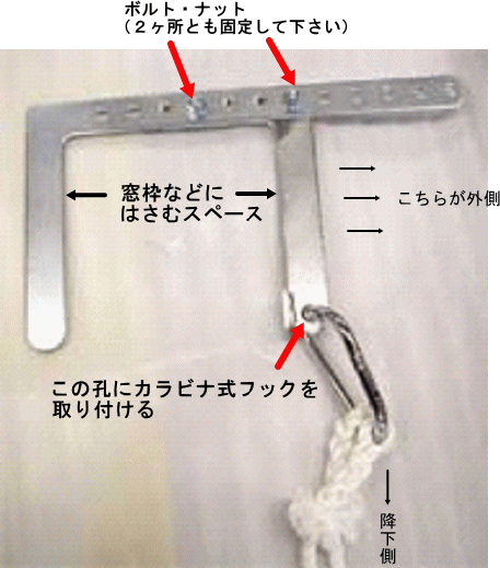 ステップダンII 用可変フック(自在金具)ステップダンIIを窓枠、パラペット（笠木）に対応させる専用金具避難器具/可変フック/