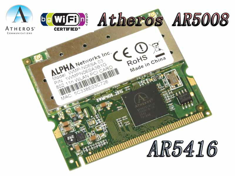 Atheros AR5008 AR5416チップ　最大300Mbps　802.11b/g/n無線LANカード★メール便可★ ■MiniPCI にもIEEE802.11n■