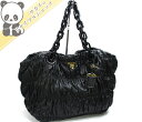 【中古】PRADA プラチェーン ショルダーバッグ プラスチック×シャーリングレザー ブラック BR4037