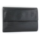 【中古】LOUIS VUITTON 三つ折り財布 ポルトトレゾール エテュイ パピエ エピ ノワール パスケース付き M63712