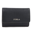 【中古】 フルラ 三つ折りコンパクト財布 ブラック レザー 0872817