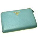 【中古】PRADA L字ファスナー 二つ折り コンパクト財布 バイカラー ブルー ホワイト