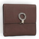 【中古】BVLGARI Wホック 二つ折り コンパクト 財布 ブラウン レザー 23272