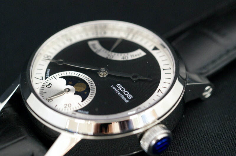 正規品epos エポス　3378BK　ユニタスベース手巻き　パワーリザーブ＆ムーンフェイズ搭載　綺麗な時計です☆職人さんの点検・調節で最高の状態でお届けします☆EPOS3378BK　スイス製手巻きモデル