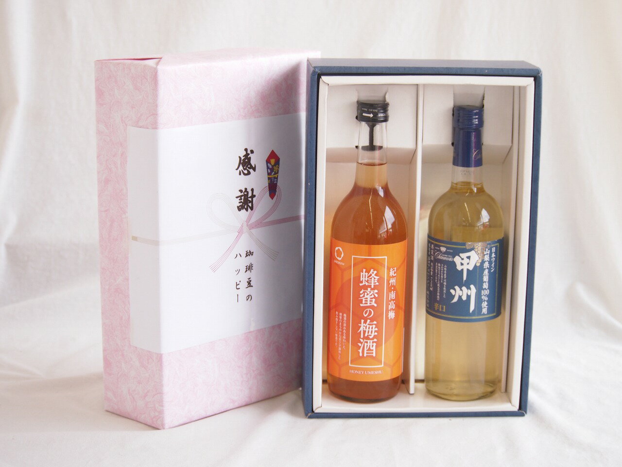 感謝の贈り物ボックス 和歌山産南高梅と国産蜂蜜の梅酒と国産ワインセット(山梨県産葡萄100％使用 甲州 辛口白ワイン 辛口(山梨県)720ml和歌山県 赤紫蘇の梅酒12度 720ml
