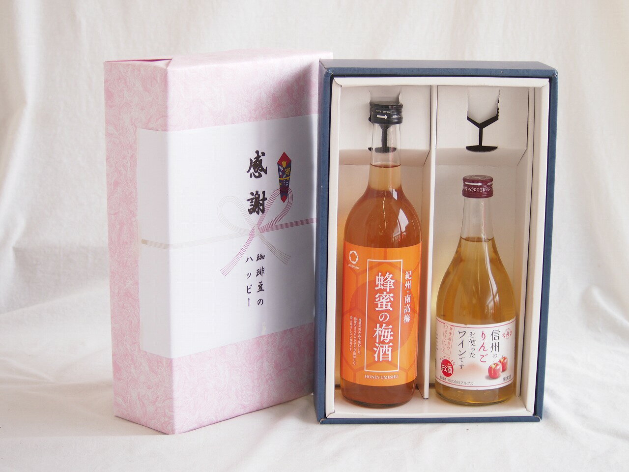 感謝の贈り物ボックス 和歌山産南高梅と国産蜂蜜の梅酒と国産ワインセット(信州のりんごを使ったワインです甘口(長野県)500ml和歌山県 赤紫蘇の梅酒12度 720ml