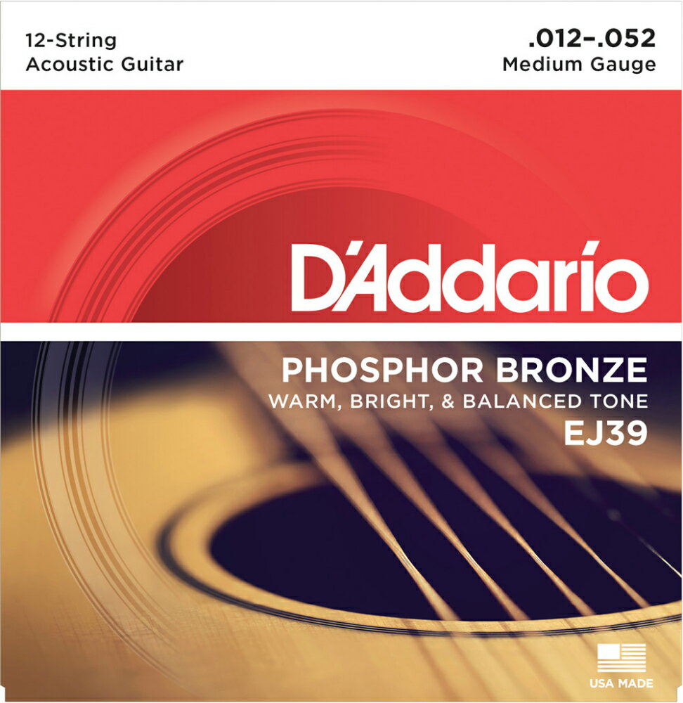 D'Addario ダダリオ アコースティックギター弦 EJ39（12弦用） "Phosphor Bronze Round Wound" [daddario アコギ弦 EJ-39]【1万円以上お買い物で送料無料】