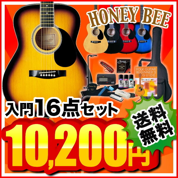 アコースティックギター HONEY BEE F-15 16点入門セット【アコギ 初心者】【今ならコンタクトマイク付き！】【レビューを書いてDVDプレゼント！】