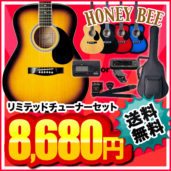 HoneyBee アコースティックギター F-15 アコギリミテッドチューナーセット【アコギ 初心者】【レビューを書いてDVDプレゼント！】【送料無料！】