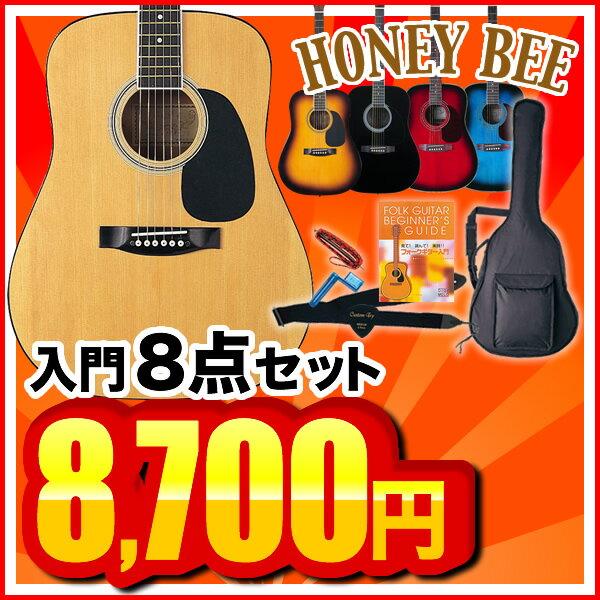 アコースティックギター HONEY BEE W-15 8点入門セット【1万円以上お買い物で送料無料】【アコギ 初心者】【レビューを書いてDVDプレゼント！】