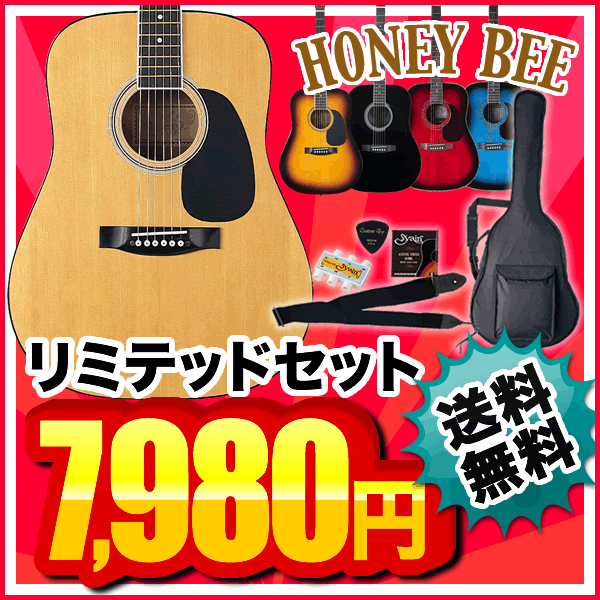 HoneyBee アコースティックギター W-15 アコギリミテッドセット【アコギ 初心者】【レビューを書いてDVDプレゼント！】