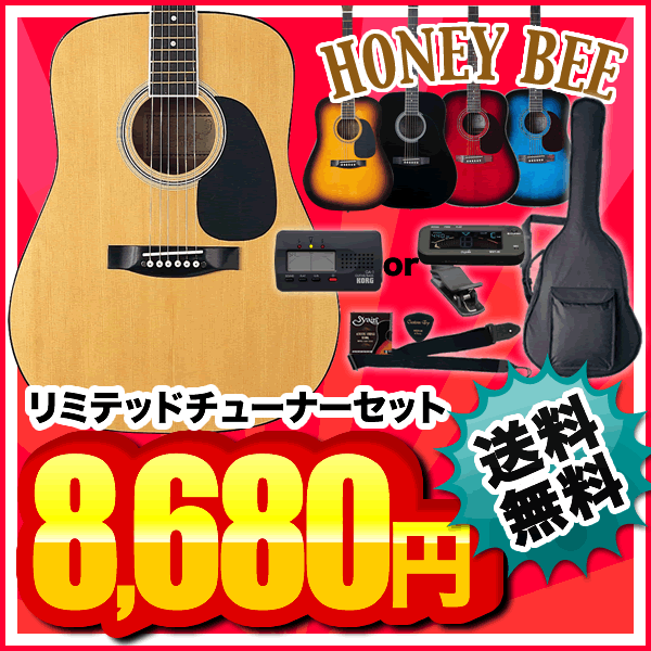 HoneyBee アコースティックギター W-15 アコギリミテッドチューナーセット【アコギ 初心者】【レビューを書いてDVDプレゼント！】