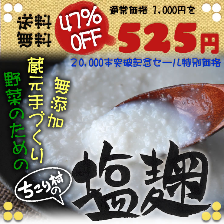 2万本突破記念セール47％OFFちこり村●蔵元手づくり塩麹野菜・肉・魚に塗って、漬けて、焼いても極旨！大人気の万能調味料 無添加 販売そのまま使える 塩麹 塩こうじ　しおこうじ　塩糀 無添加 天然　米　塩　米麹（米こうじ） 販売 