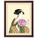 浮世絵 額絵 美人画 「 団扇を持つおひさ 」 作:喜多川歌麿 (F4サイズ・額飾り:42×34cm) G4-BU031