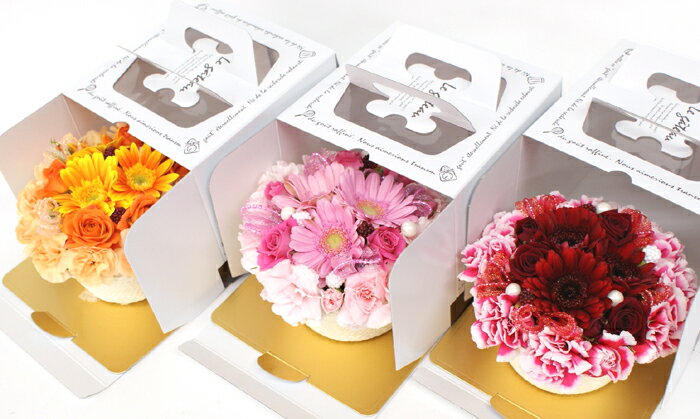 本物そっくり！！デコレーションケーキアレンジメントBOX入り【送料無料！】スリムキャンドル付き！生花です。ケーキボックスに入れてお届けします。