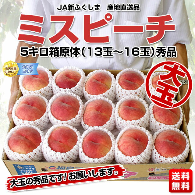 JA新ふくしま　ミスピーチ　5キロ箱原体大玉（13玉〜16玉）秀品　3,980円・送料無料！8月19日〜8月31日発送限定・特別商品！