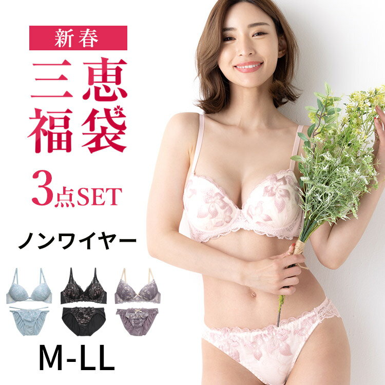 【全品送料無料】福袋 2020 レディース ノンワイヤーブラ＆ショーツ 3セット福袋【M L LL】 ノンワイヤーブラ ブラジャー ショーツ セット 福袋 ノンワイヤー 福袋 2020 レディース 福袋 レディース 下着 福袋【N/F】 ブラ3組入り ※九州北海道沖縄は別途送料必要